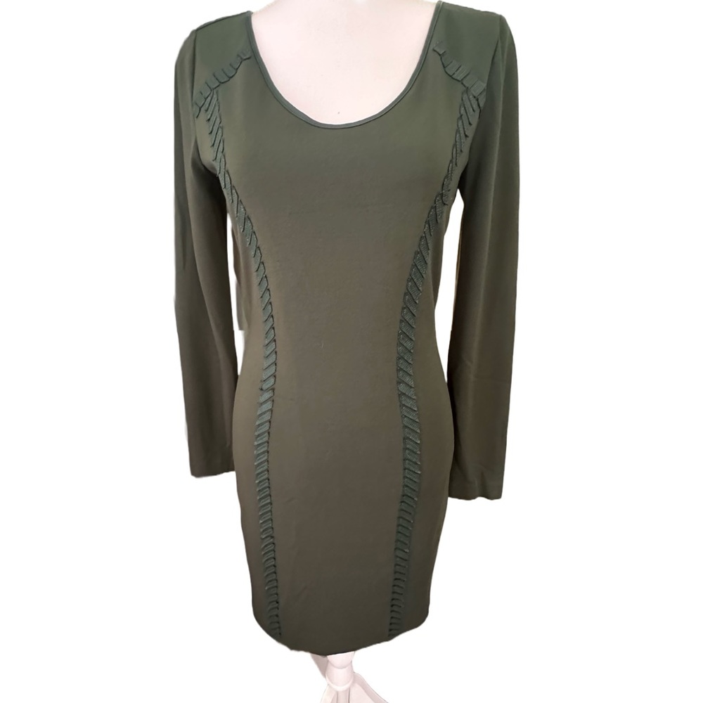 Anthropology Cluny Green Mini Dress with Faux Leather Accents Woman Size 6